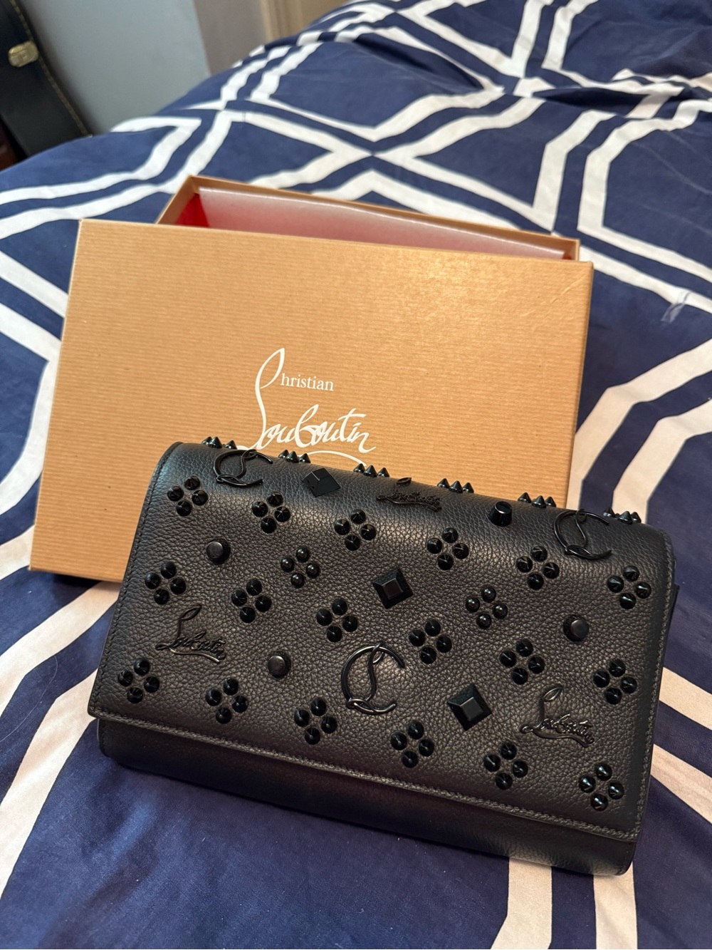 Christian Louboutin Paloma Black Studded Leather Fold-Over Clutch